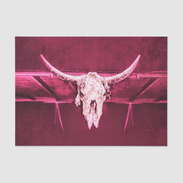 Western Cow Skull Red White Grunge Texture Tissue Paper (Front)