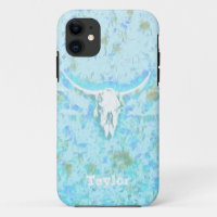Western Cow Skull Teal Blue Floral Girly Cowgirl