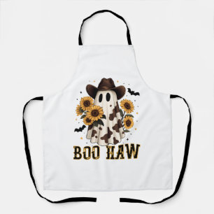 Western Cow Spot Spooky Ghost Boo Haw Apron