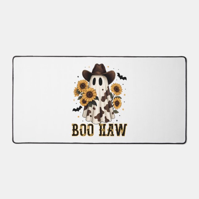 Western Cow Spot Spooky Ghost Boo Haw Desk Mat (Front)