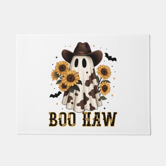 Western Cow Spot Spooky Ghost Boo Haw Doormat (Front)