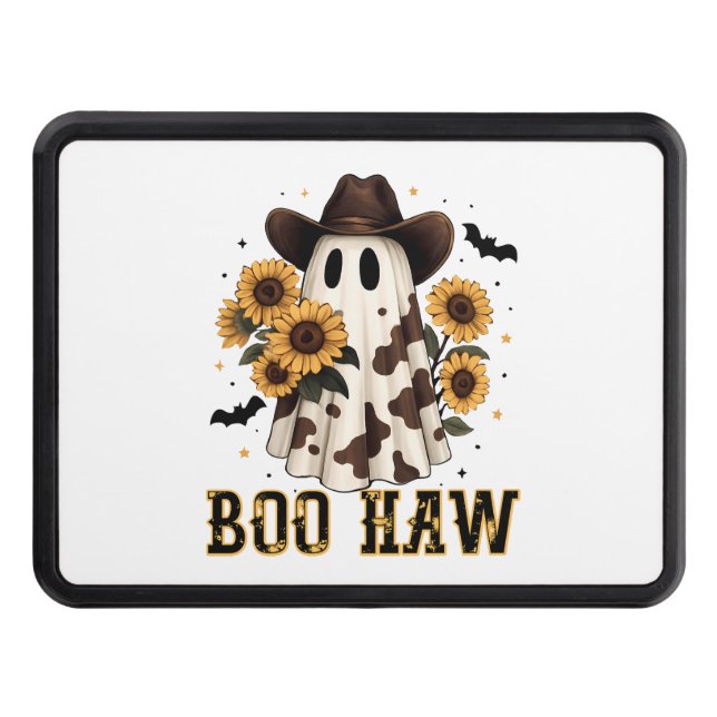 Western Cow Spot Spooky Ghost Boo Haw Trailer Hitch Cover (Front)