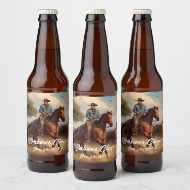 Western Cowboy and Bay Horse Beer Bottle Label (Bottles)