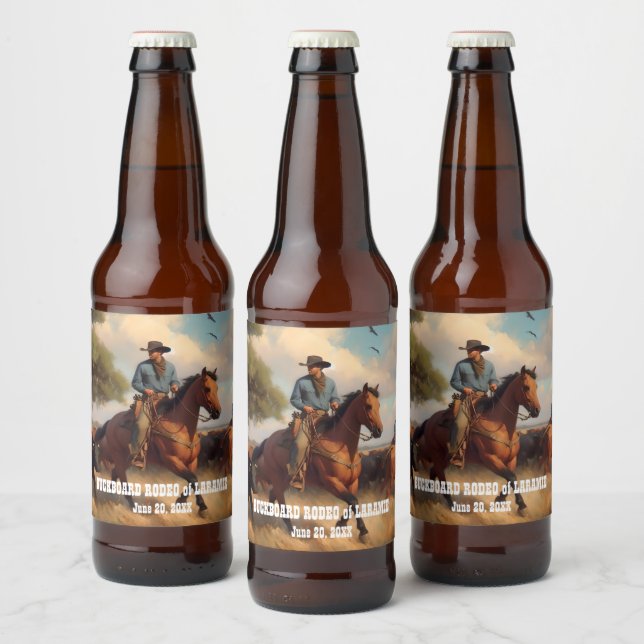 Western Cowboy and Bay Horse Beer Bottle Label (Bottles)