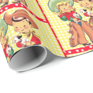 Western Cowboy And Cowgirl Kids Gift Wrapping Paper