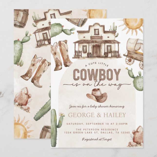 Western Cowboy Baby shower Invitation (Devant / Derrière)