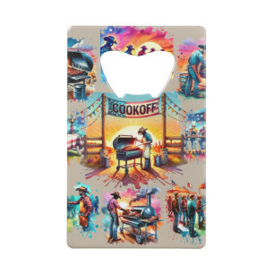 Western Cowboy BBQ Cookoff Scenes 1  Credit Card Bottle Opener
