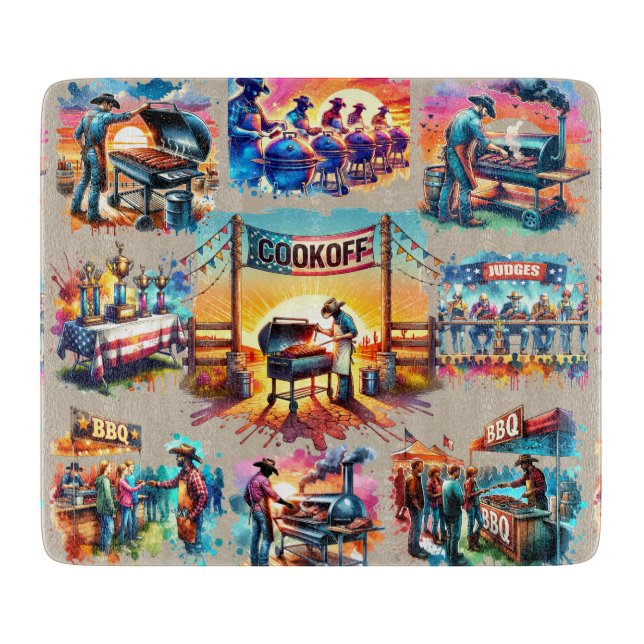 Western Cowboy BBQ Cookoff Scenes 1 Cutting Board (Front)