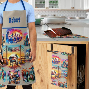 Western Cowboy BBQ Cookoff Scenes 1 Kitchen Towel