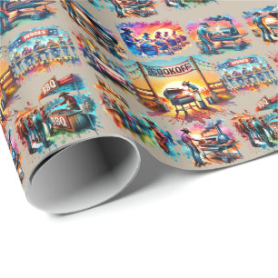 Western Cowboy BBQ Cookoff Scenes 1 Wrapping Paper