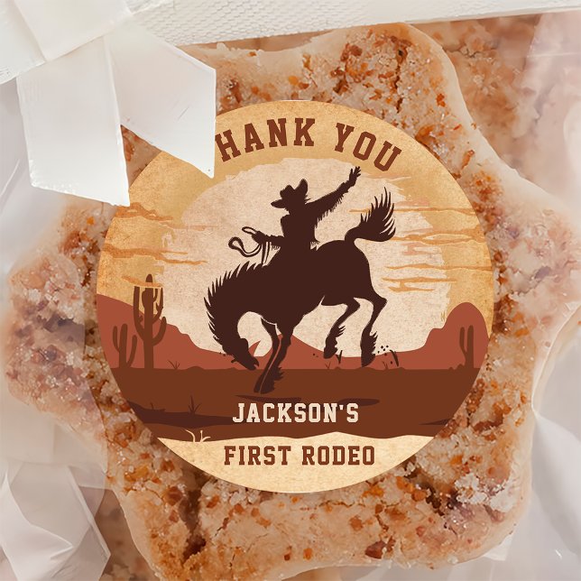 Western Cowboy Birthday Party Classic Round Sticker (Creator Uploaded)