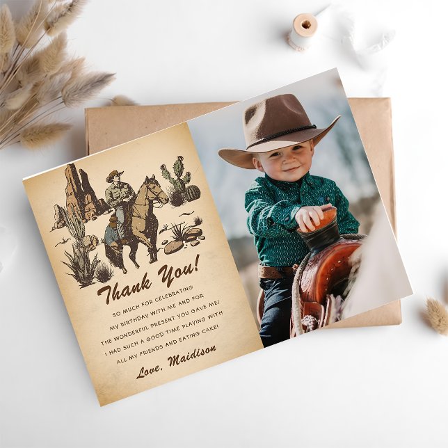 Western Cowboy Birthday Party Thank You Card Photo (Creator Uploaded)