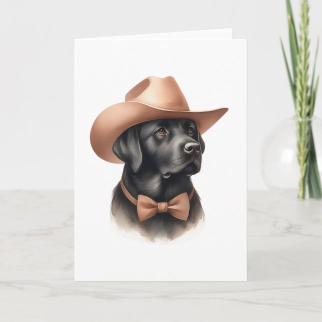 Western Cowboy Black Lab Blank Greeting  Card (Front)