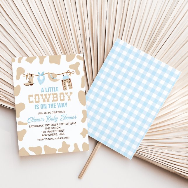 Western Cowboy Blue Plaid Baby shower Invitation (Créateur téléchargé)