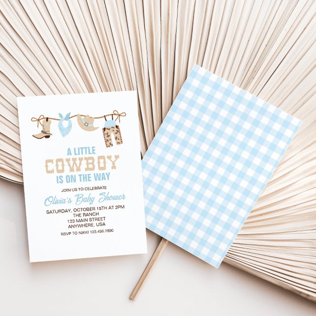 Western Cowboy Blue Plaid Baby shower Invitation (Créateur téléchargé)