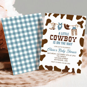 Western Cowboy Blue Plaid Baby shower Invitation