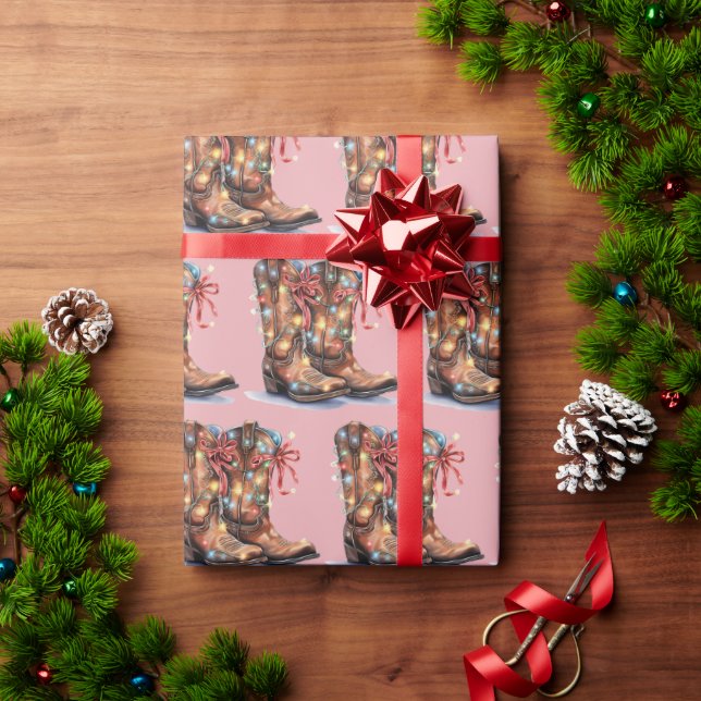 Western Cowboy Boot Christmas Lights Wrapping Paper (Holiday Gift)