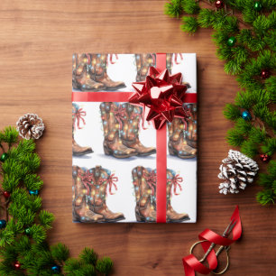 Western Cowboy Boot Christmas Lights Wrapping Paper