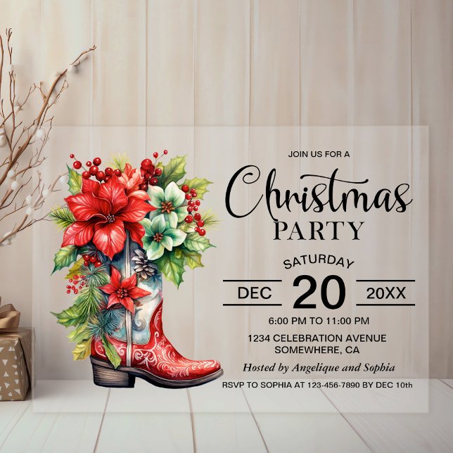 Western Cowboy Boot Christmas Party Acrylic Invitations (Creator Uploaded)