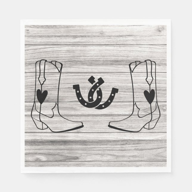 Western Cowboy Boot Country Wedding Wood Horseshoe Napkin (Front)