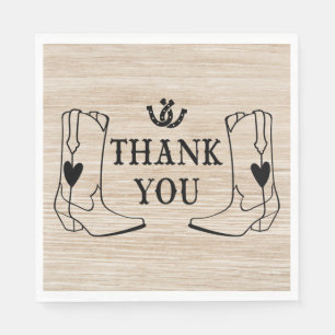 Western Cowboy Boot Country Wedding Wood Thank You Napkin