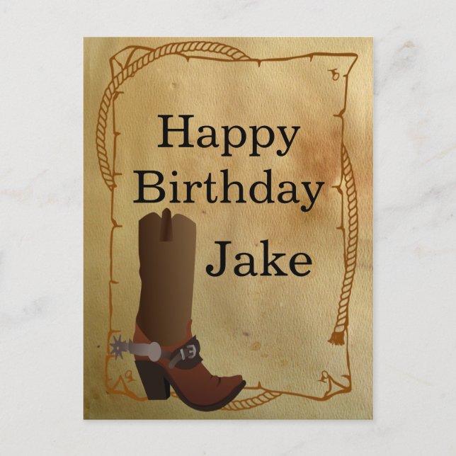 Western Cowboy Boot Happy Birthday Postcard (Front)