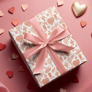 Western Cowboy Boot Howdy Cowgirl Pink Valentine's Wrapping Paper