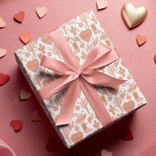 Western Cowboy Boot Howdy Cowgirl Pink Valentine's Wrapping Paper (Creator Uploaded)