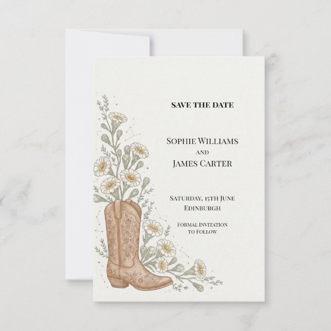 Western Cowboy Boot Wedding Save the Date (Front)