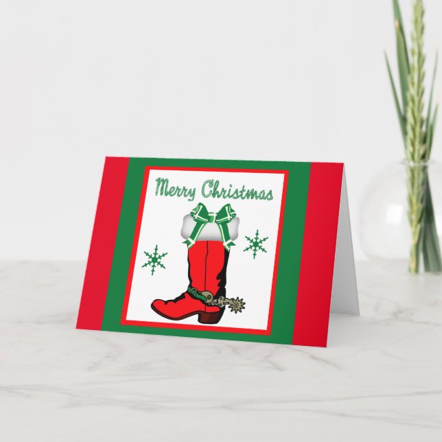 Western Cowboy Boot With Bow Holiday Card (Front)