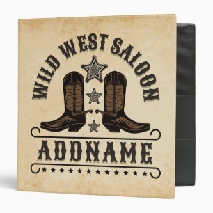 Western Cowboy Boots ADD NAME Sheriff Spurs Saloon Binder