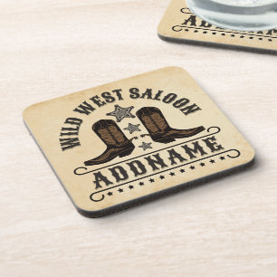 Western Cowboy Boots ADD NAME Sheriff Spurs Saloon Coaster
