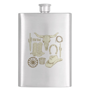 Western Cowboy Boots and Hat Hip Flask