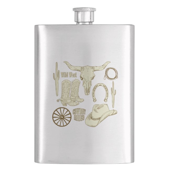 Western Cowboy Boots and Hat Hip Flask (Front)