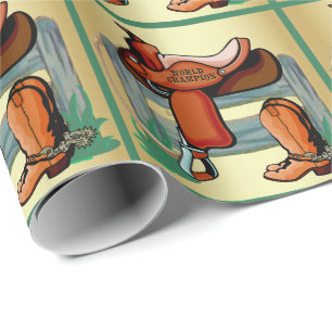 Western Cowboy Boots and Saddle Fence and Rope Wrapping Paper