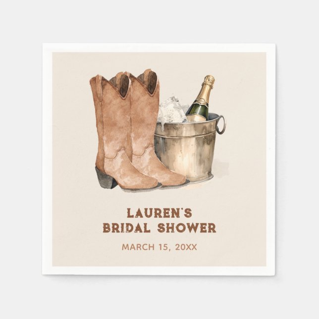 Western Cowboy Boots & Bubbly Bridal Shower Napkin (Front)