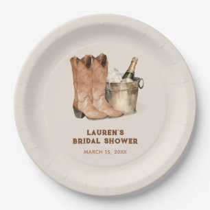 Western Cowboy Boots & Bubbly Bridal Shower Paper Plate