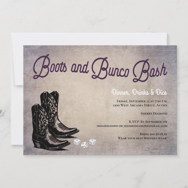 Western Cowboy Boots Bunco Invitation (Front)