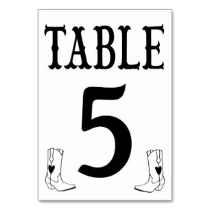 Western Cowboy Boots Country Wedding Table Number