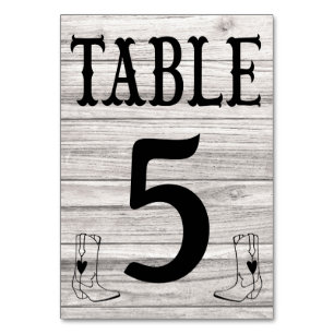 Western Cowboy Boots Country Wedding Wood Table Number