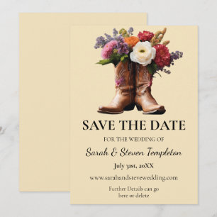 Western Cowboy Boots Floral Elegant Country Farm Save The Date