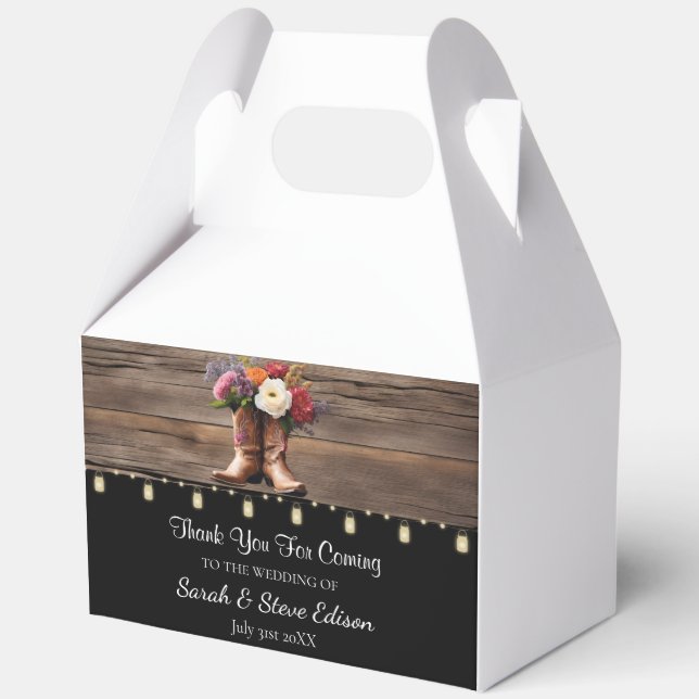 Western Cowboy Boots Floral Elegant Wedding Favor Box (Front)
