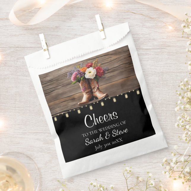 Western Cowboy Boots Floral Elegant Wedding Favour Bag (Clipped)