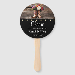 Western Cowboy Boots Floral Rustic Wedding Hand Fan