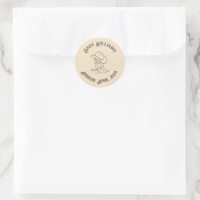 Western Cowboy Boots Hat Custom Baby Shower Classic Round Sticker (Bag)