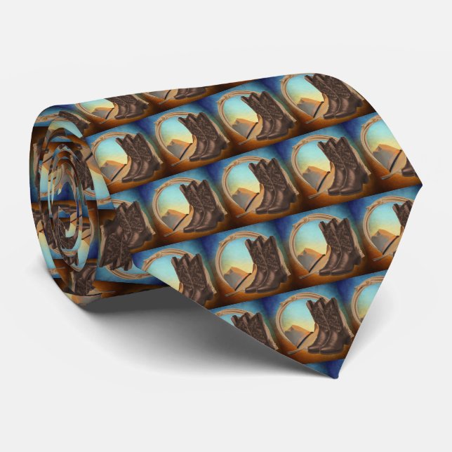 Western Cowboy Boots  Hat Rope Print Necktie (Rolled)