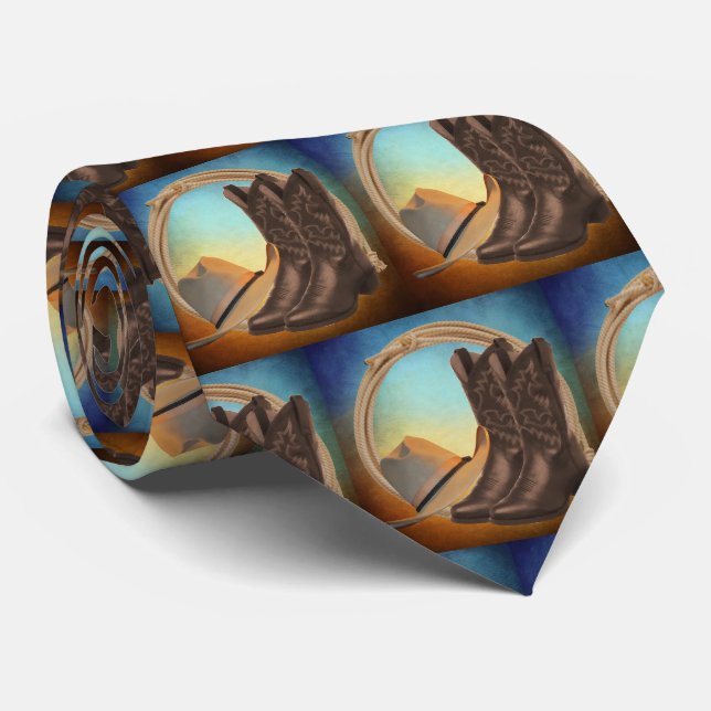 Western Cowboy Boots  Hat Rope Print Necktie (Rolled)