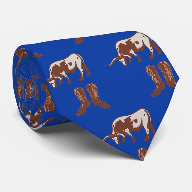 Western Cowboy Boots  Longhorn Steer Necktie (Rolled)
