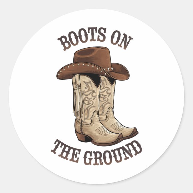 Western Cowboy Boots On The Ground Line Dancing To Classic Round Sticker (Front)