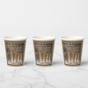 Western Cowboy Boots Rustic Barn Monogram Paper Cups